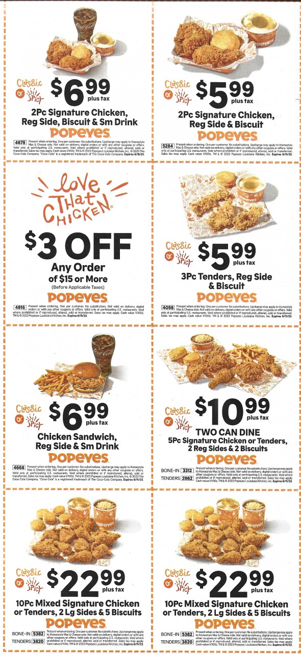 Popeye's Printable Coupon Inserts Expires June 2023 1