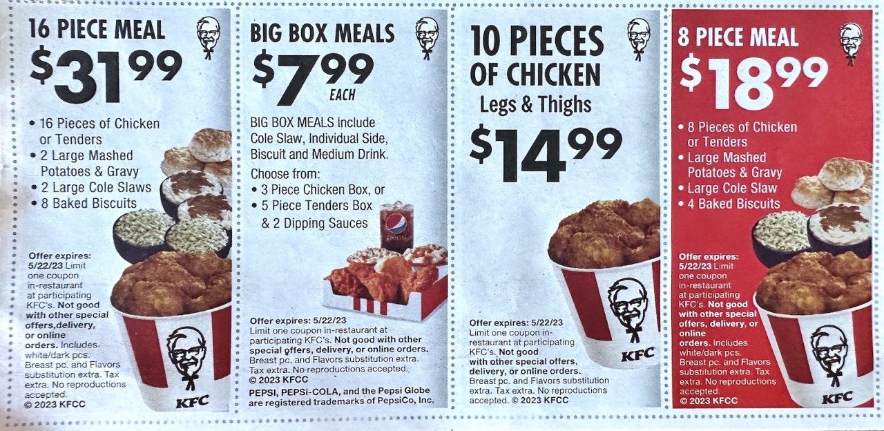 KFC Kentucky Fried Chicken Coupons Deals Expires 5/22/2023 3