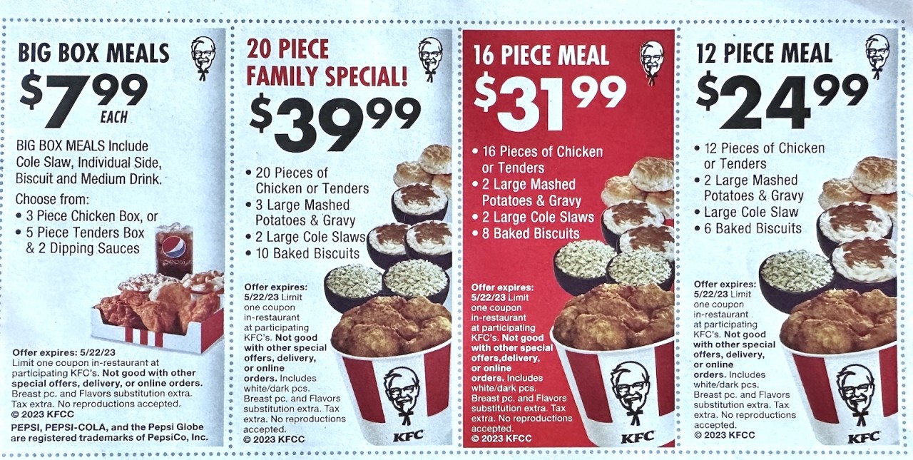 KFC Kentucky Fried Chicken Coupons Deals Expires 5/22/2023 2