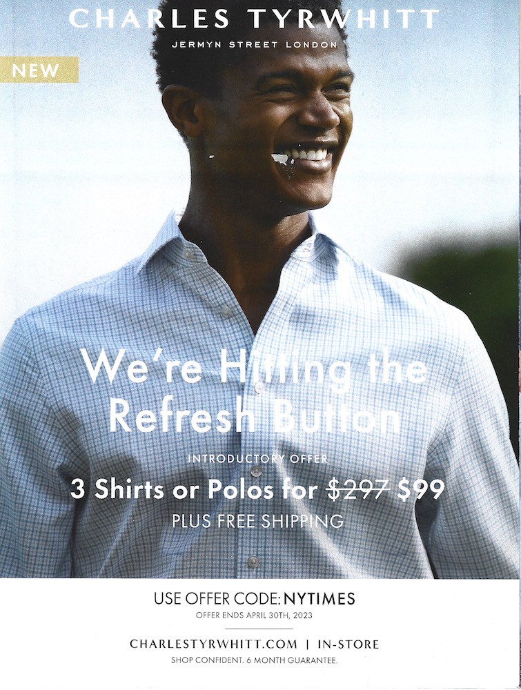 Charles Tyrwhitt 3 Shirts or Polos for $99 Deal