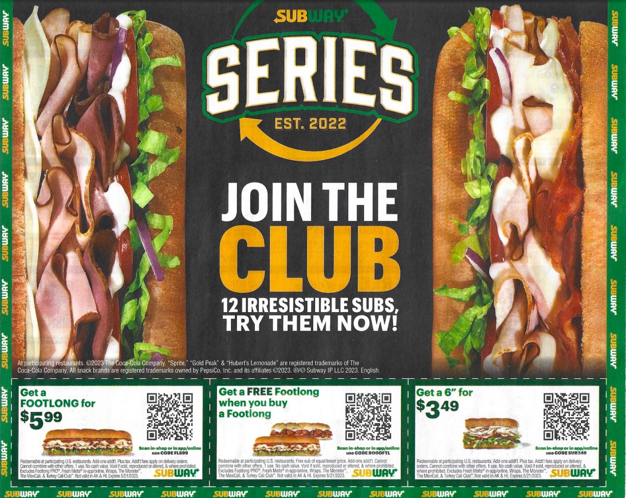 Subway Printable Coupons Expire 5/21/23