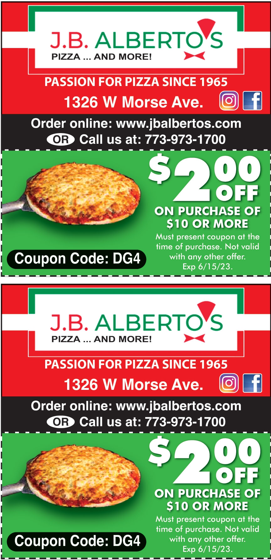 JB Alberto's $ Off Coupons - Expire June 15 2023