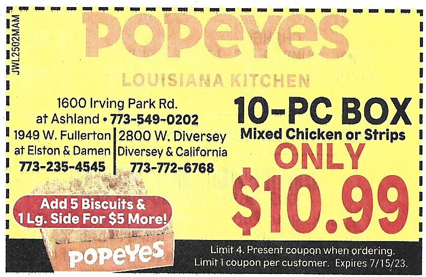 Popeyes 10-PC Box $10.99 Printable Coupon - Expires July 15 2023