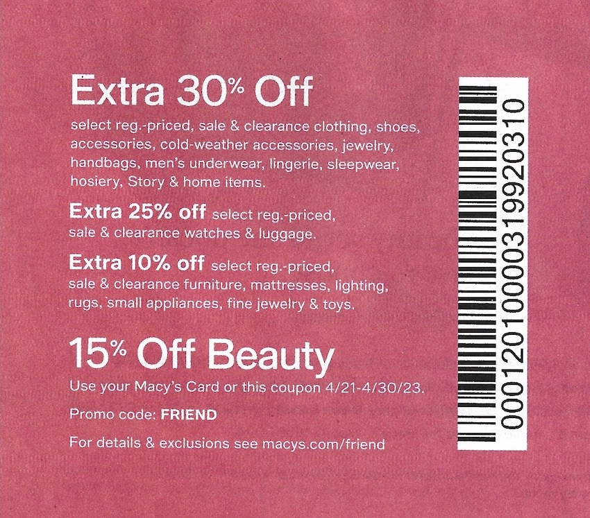 Macy's Extra 30% Off + 15% Off Beauty Printable Coupon