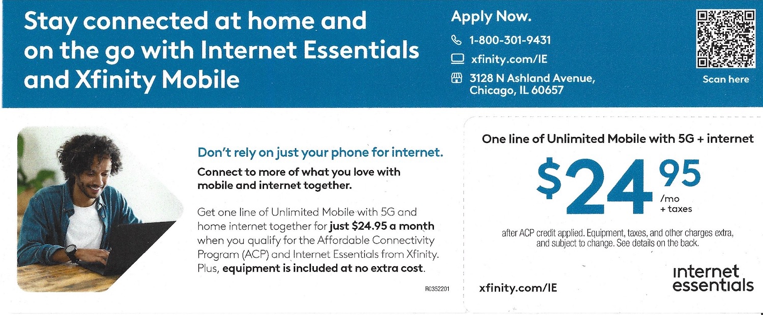One Line of Unlimited Mobile 5G + Internet $24.95 (Xfinity Internet Essentials)