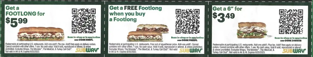 Subway Printable Coupons Expires 06/25/2023 3