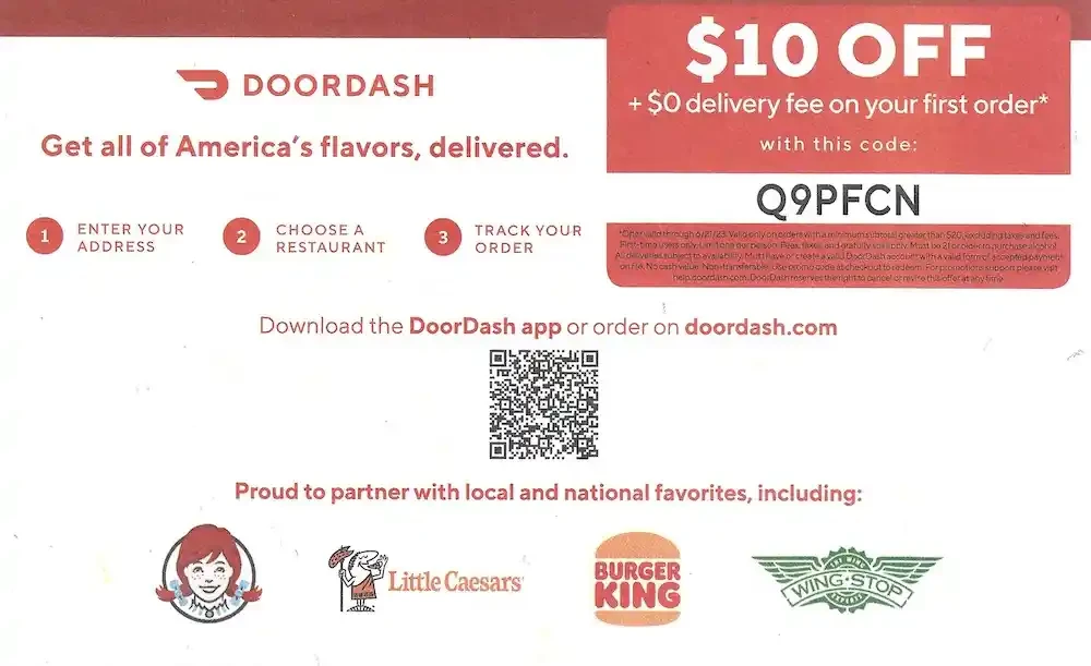 DoorDash $10 Off + Free Delivery Coupon Expires 06/21/2023