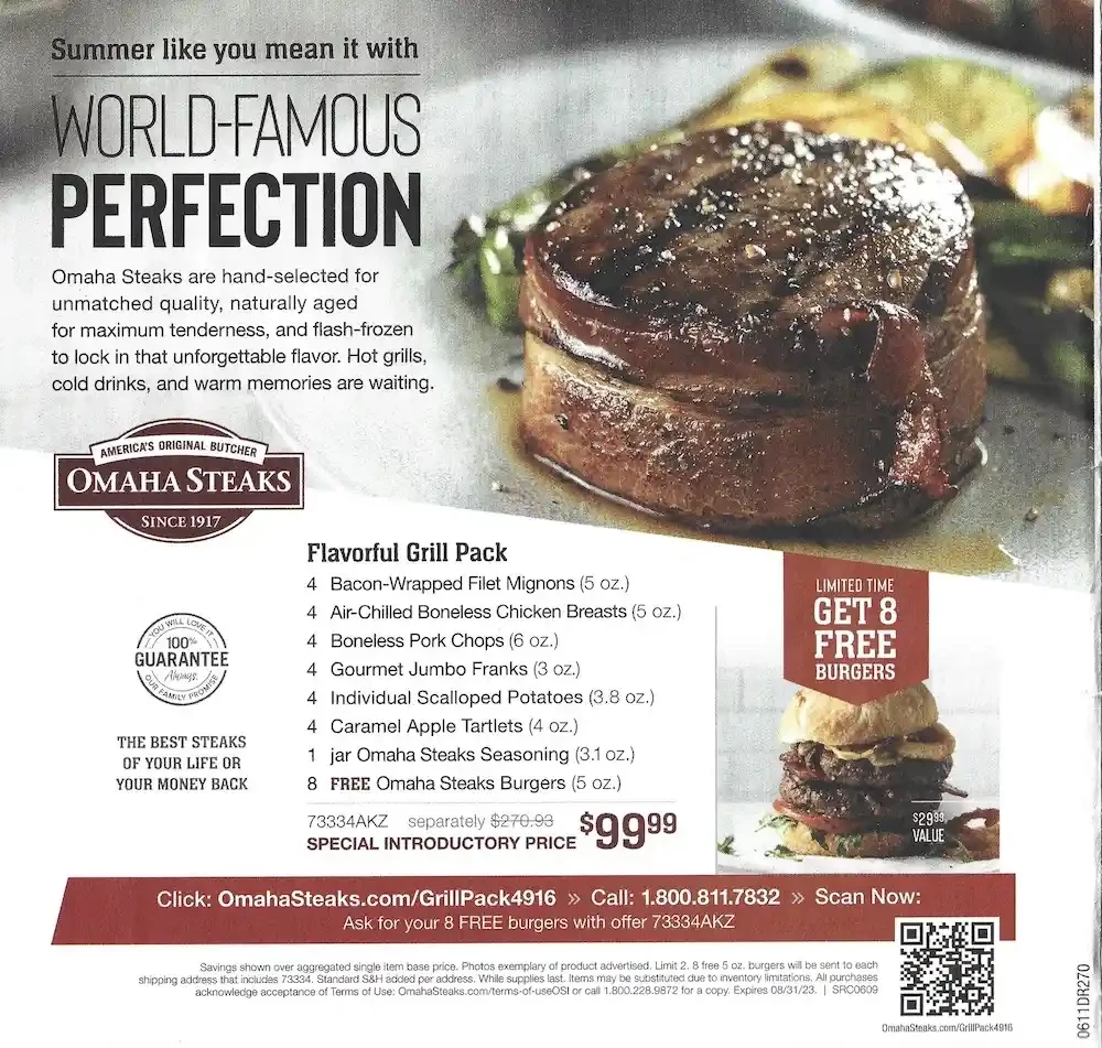 Omaha Steaks: 8 Free Burgers Promo Code Expires 08/31/2023