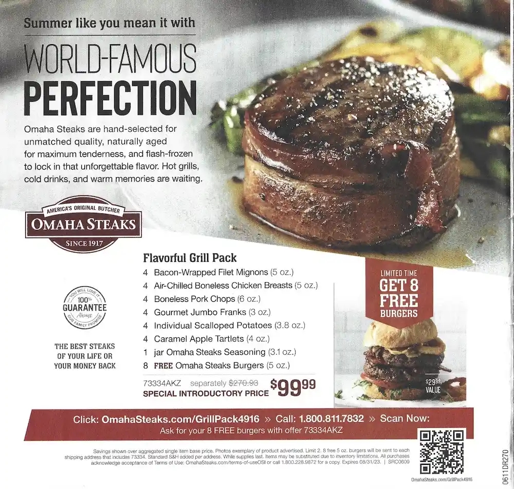 Omaha Steaks 8 Free Burgers Promo Code Expires 08/31/2023