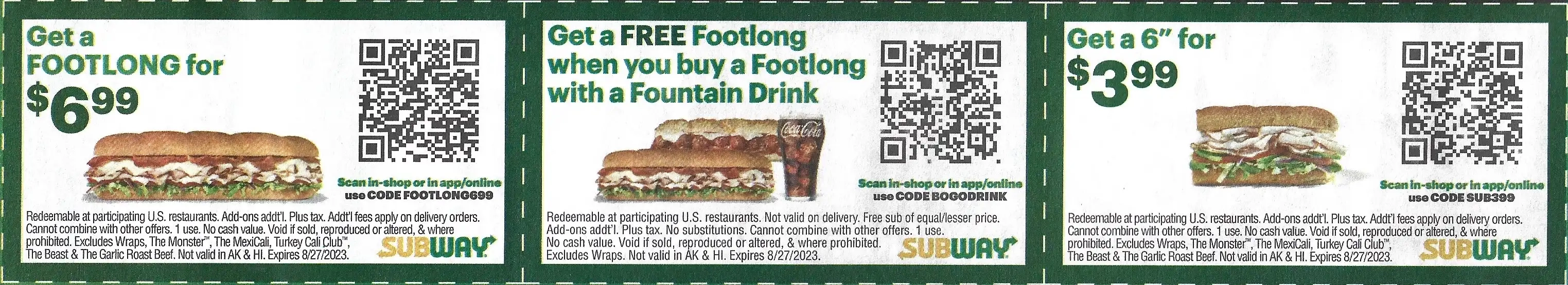 Subway Printable Store Coupons QR Codes Expires 08-27-2023