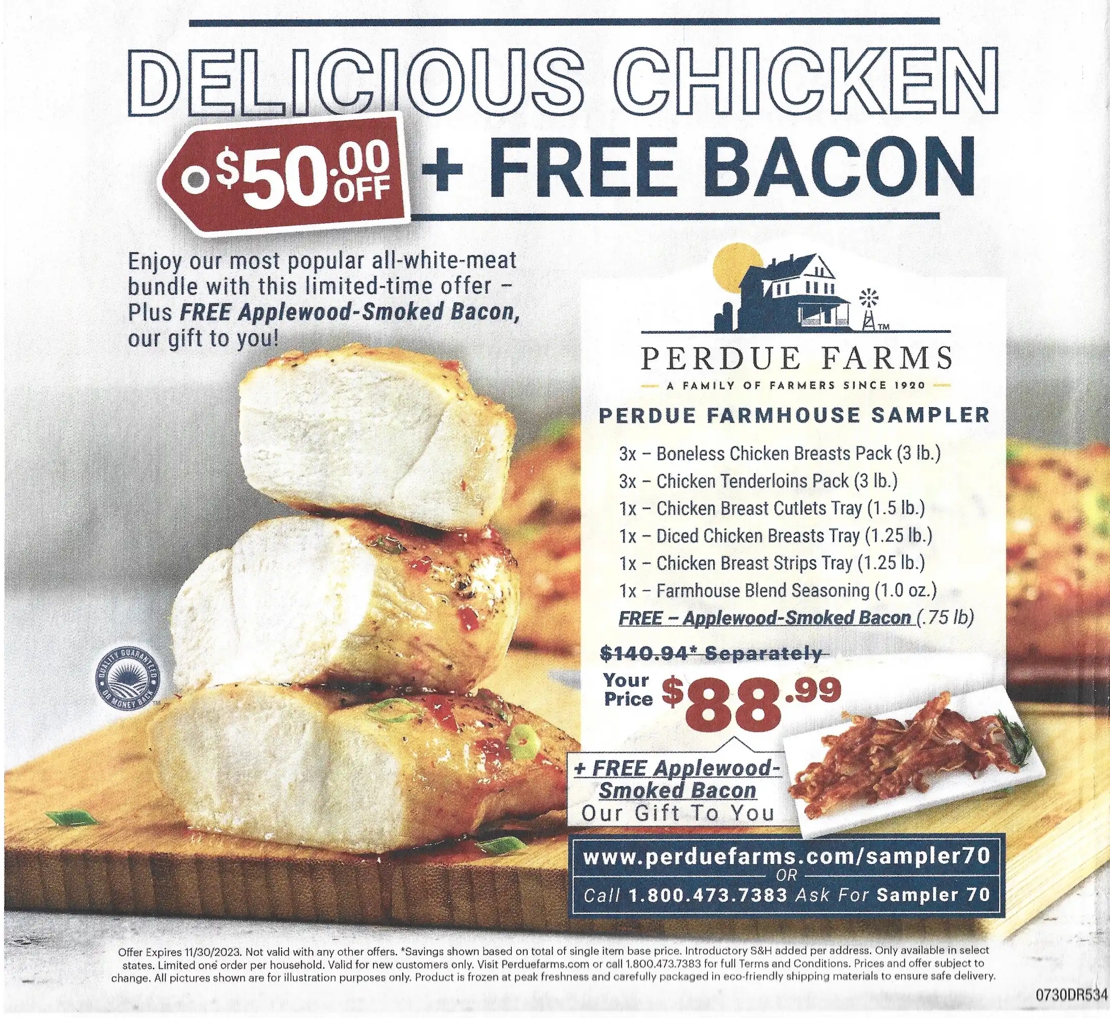 Perdue Farms Sampler Code: Farmhouse Sampler + Free Applewood Smoked Bacon - Expires 11/30/2023