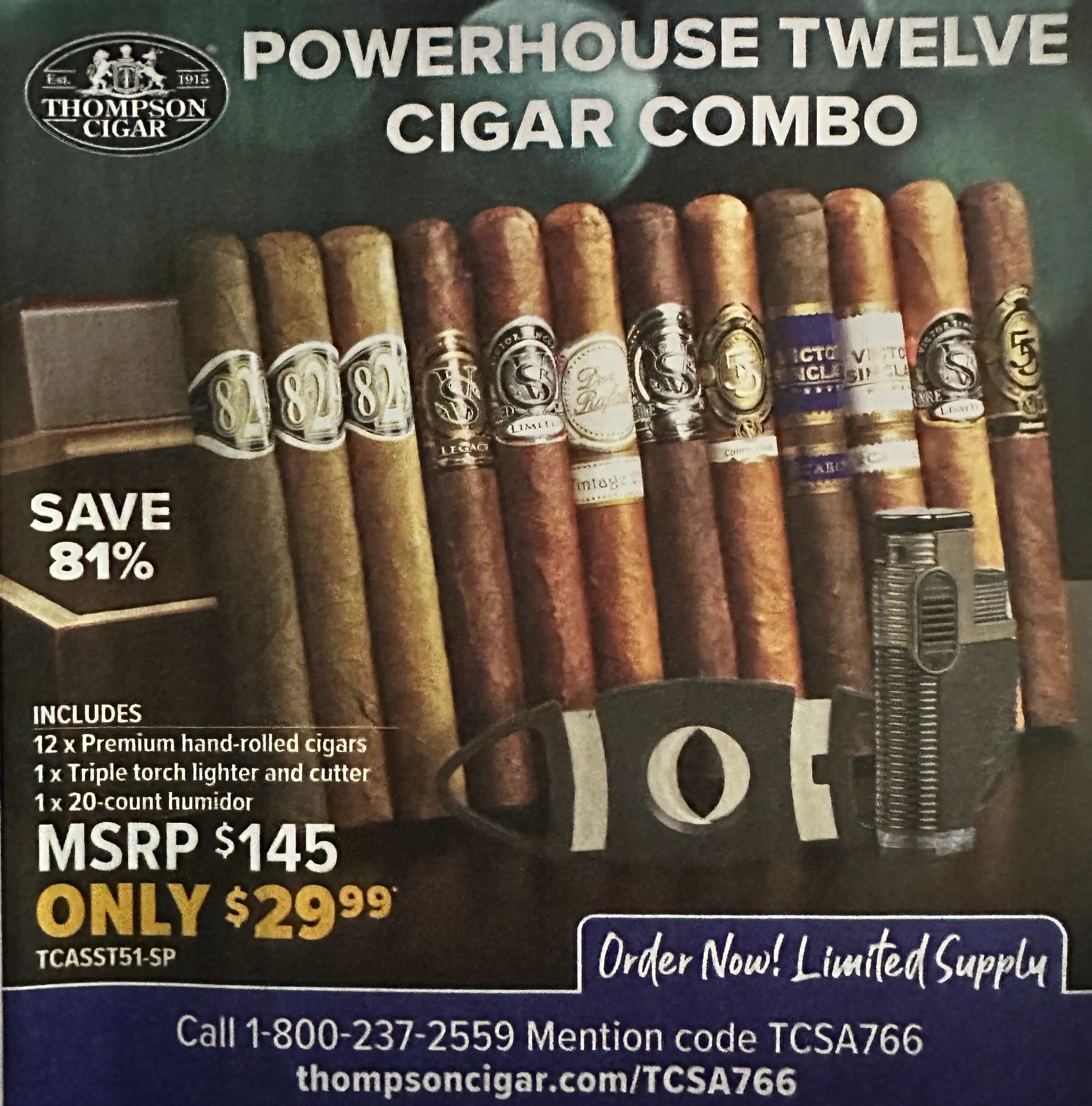 Thompson Cigar Powerhose Twelve Cigar Combo Promo Code Expires 09/15/2023