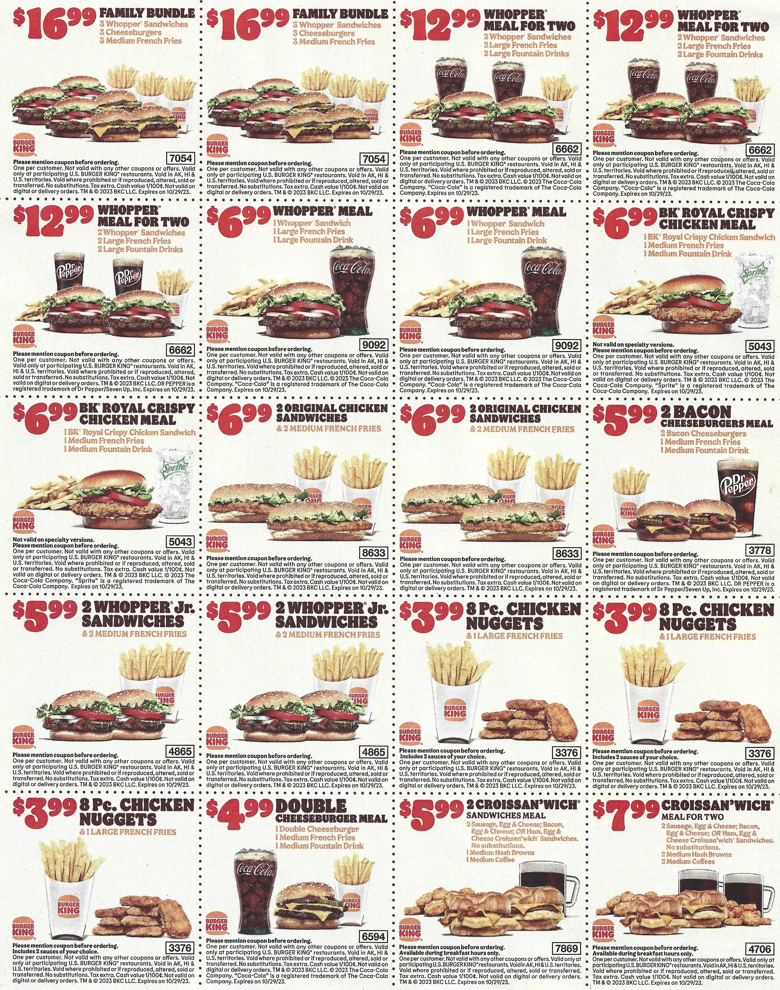 Burger King Printable Store Coupons - Expires 10/29/2023