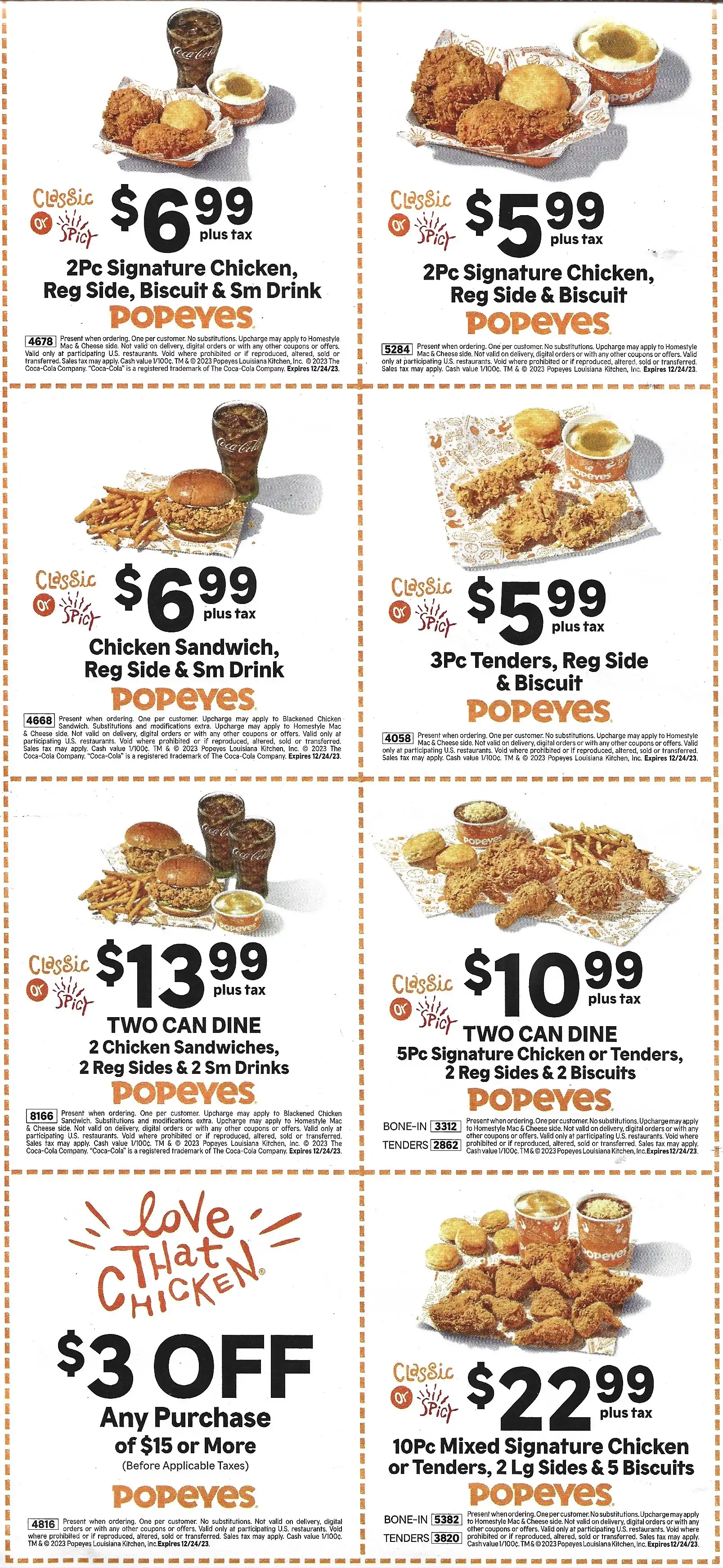 Popeye's Printable Store Coupons - Expires 12/24/2023