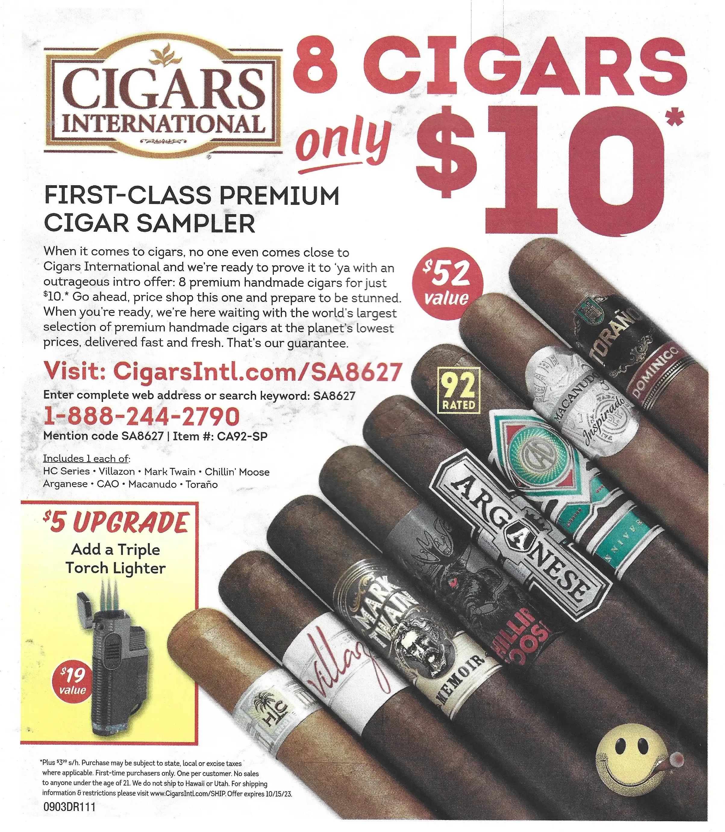 Cigars International First-Class Premium Cigar Sampler $52 Value - Expires 10/15/2023