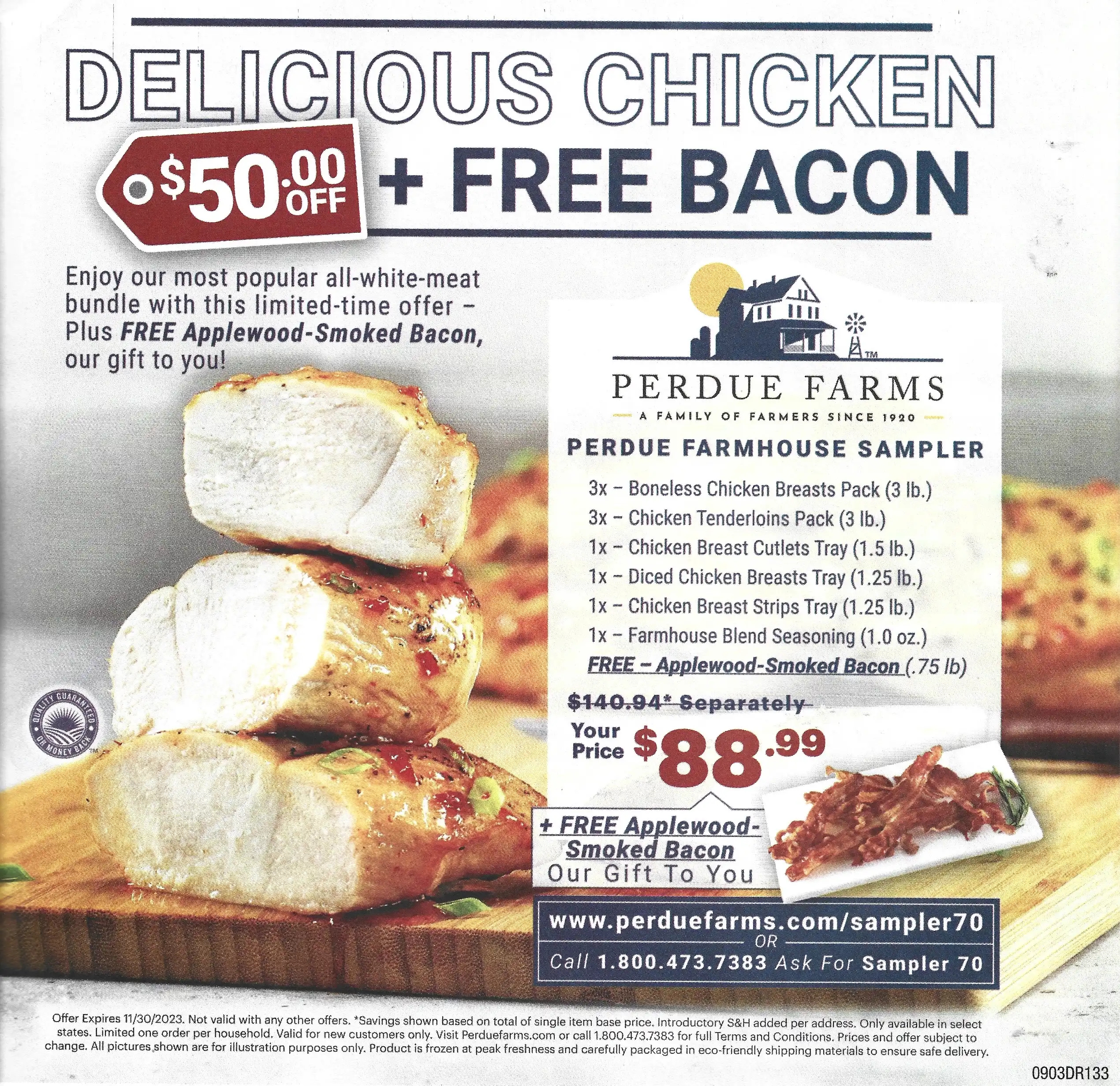 Perdue Farmhouse Sampler + Free Applewood Smoked Bacon - Expires 11/30/2023