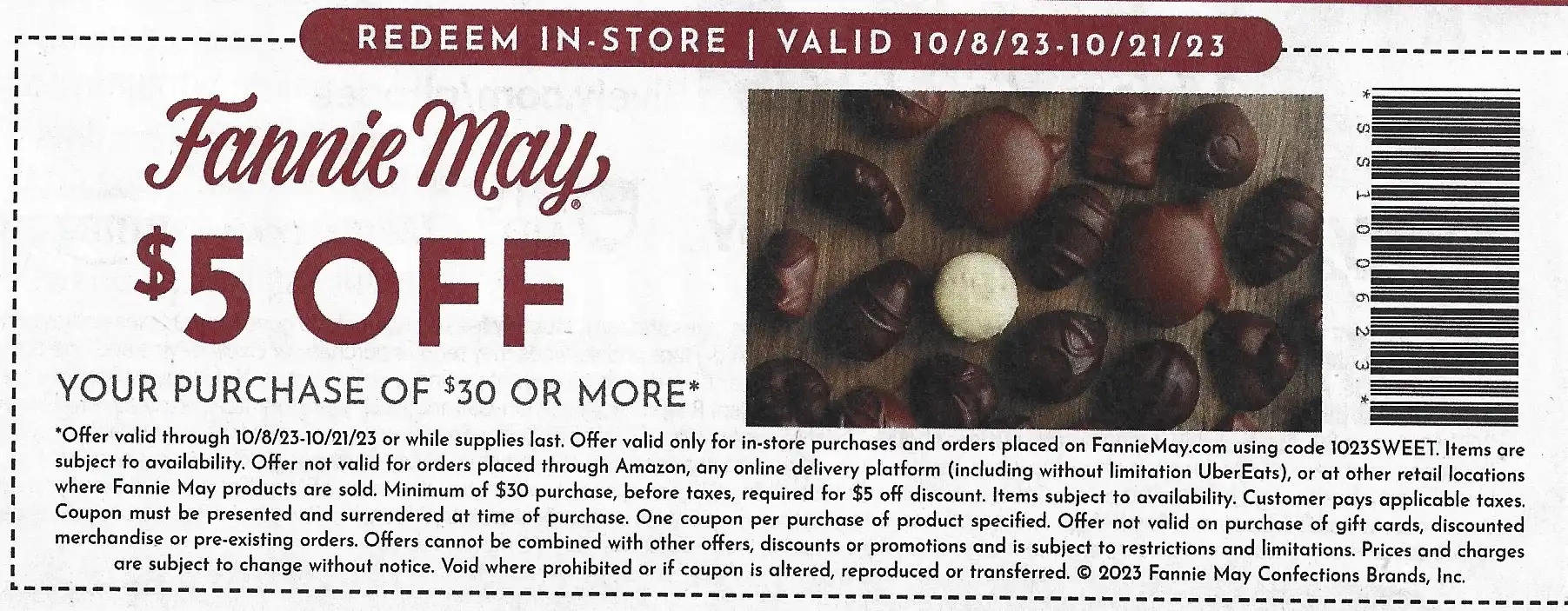 Fannie May: $5 Off Purchase of $30 or More - Expires 10/21/2023