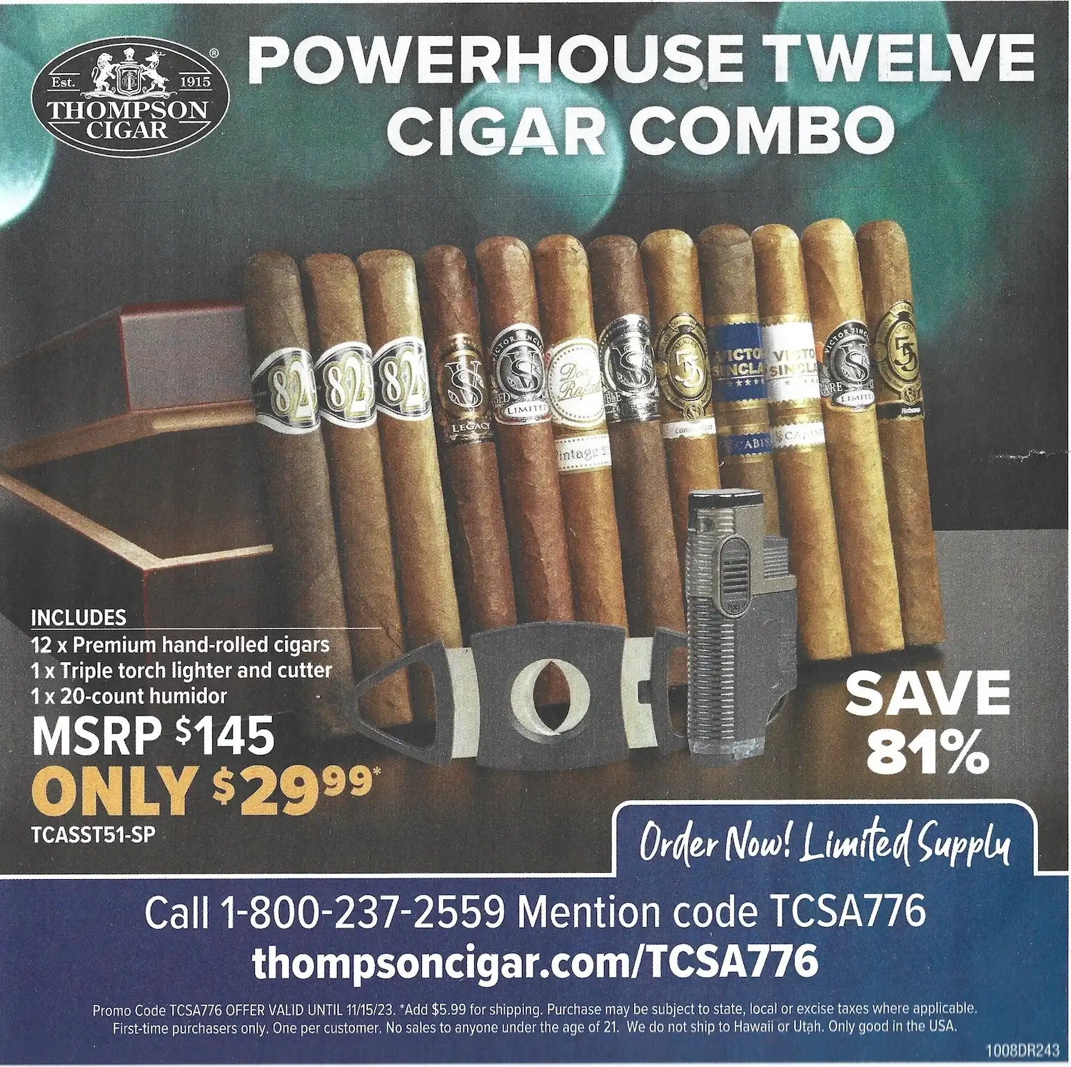 Thompson Cigar Powerhouse Twelve Cigar Combo Expires 11/15/2023