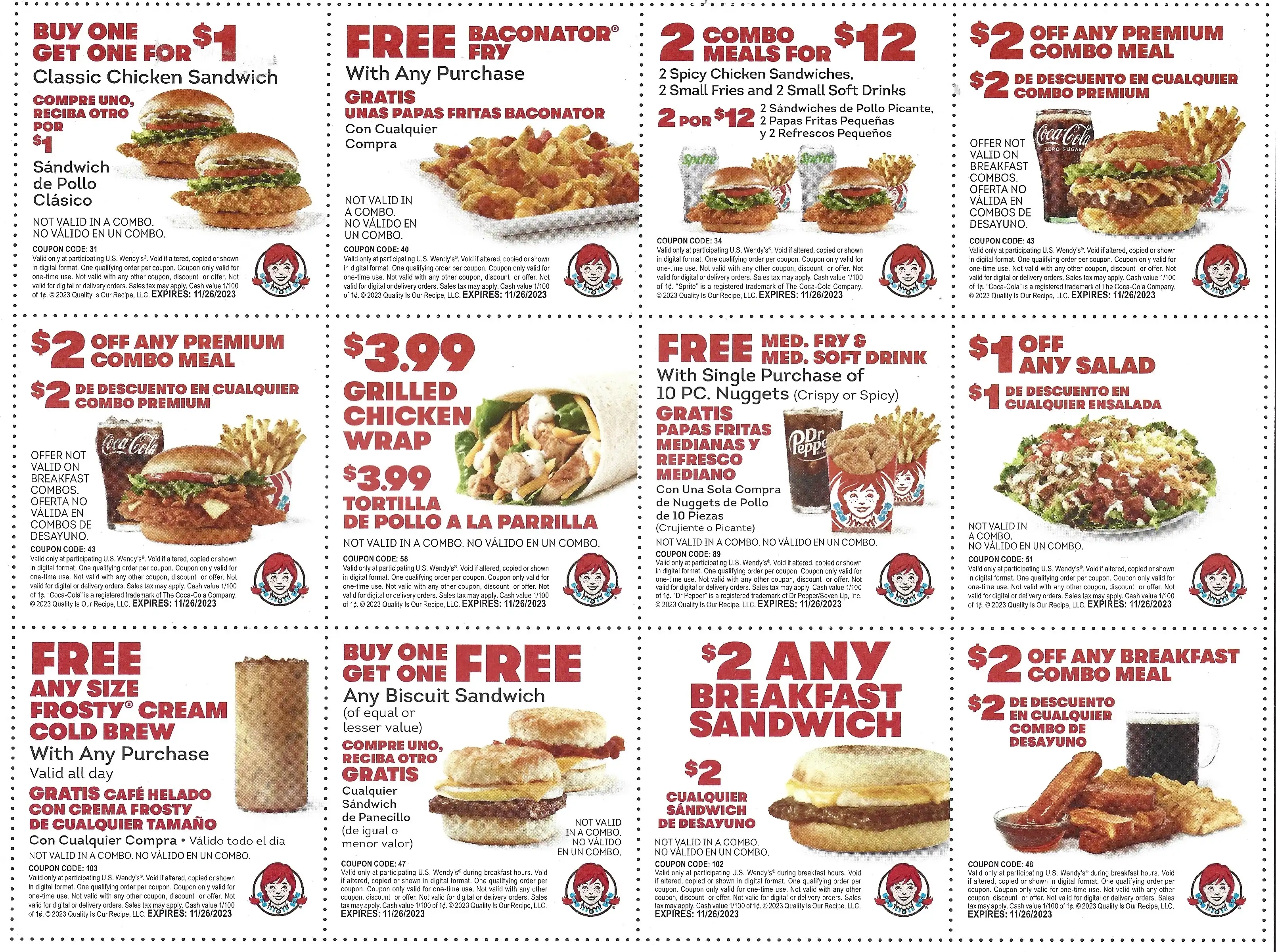 Wendy's Coupons Mailer - Expires 11/26/2023