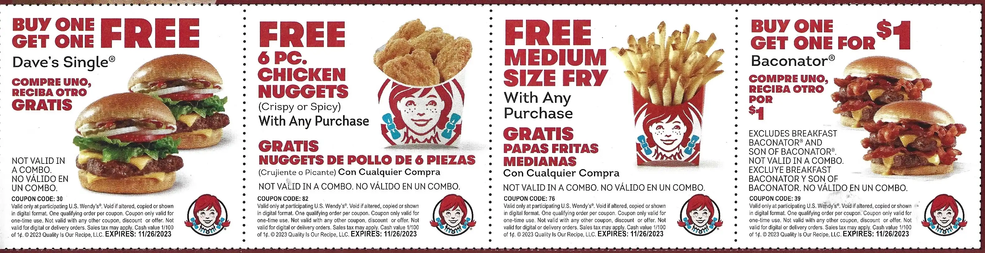 Wendy's Coupons Mailer - Expires 11/26/2023