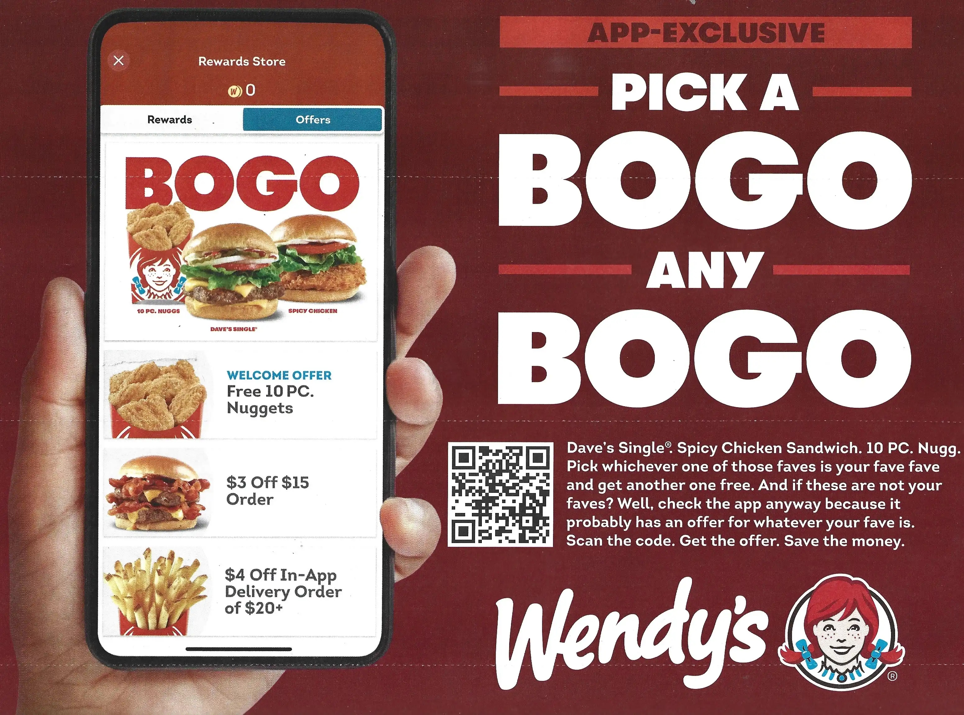 Wendy's Exclusive Pick BOGO And BOGO App Deal