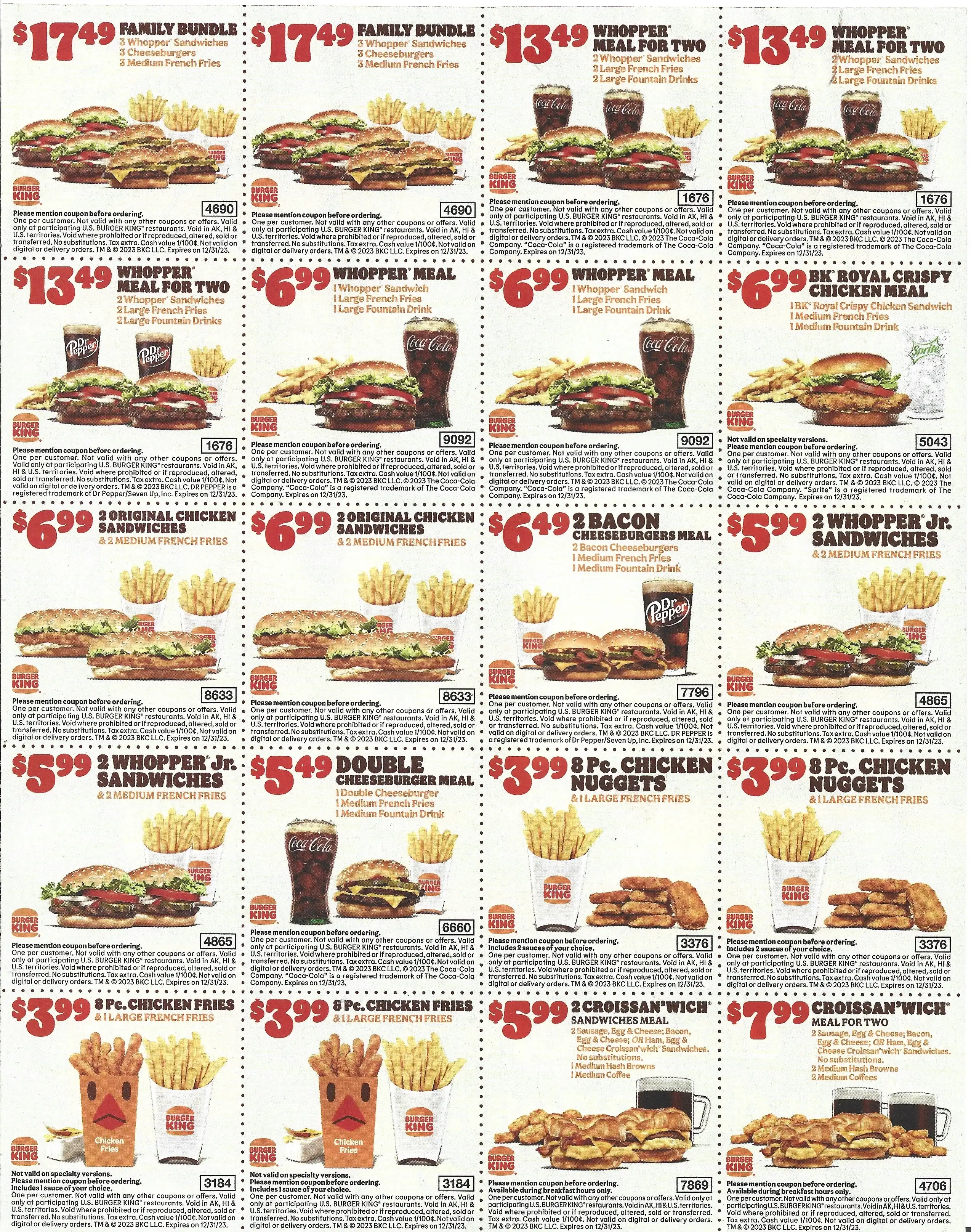 Burger King Mailer Coupons - Expires 12/31/2023