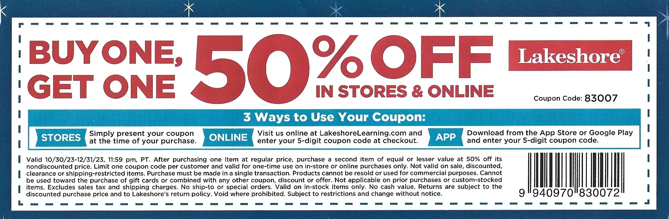 Lakeshore: Buy One Get One 50% Off In Stores & Online - Expires 12/31/2023