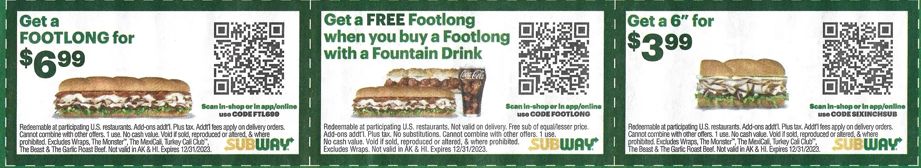 Subway Coupons QR Scannable Codes  Expires 12/31/2023 2