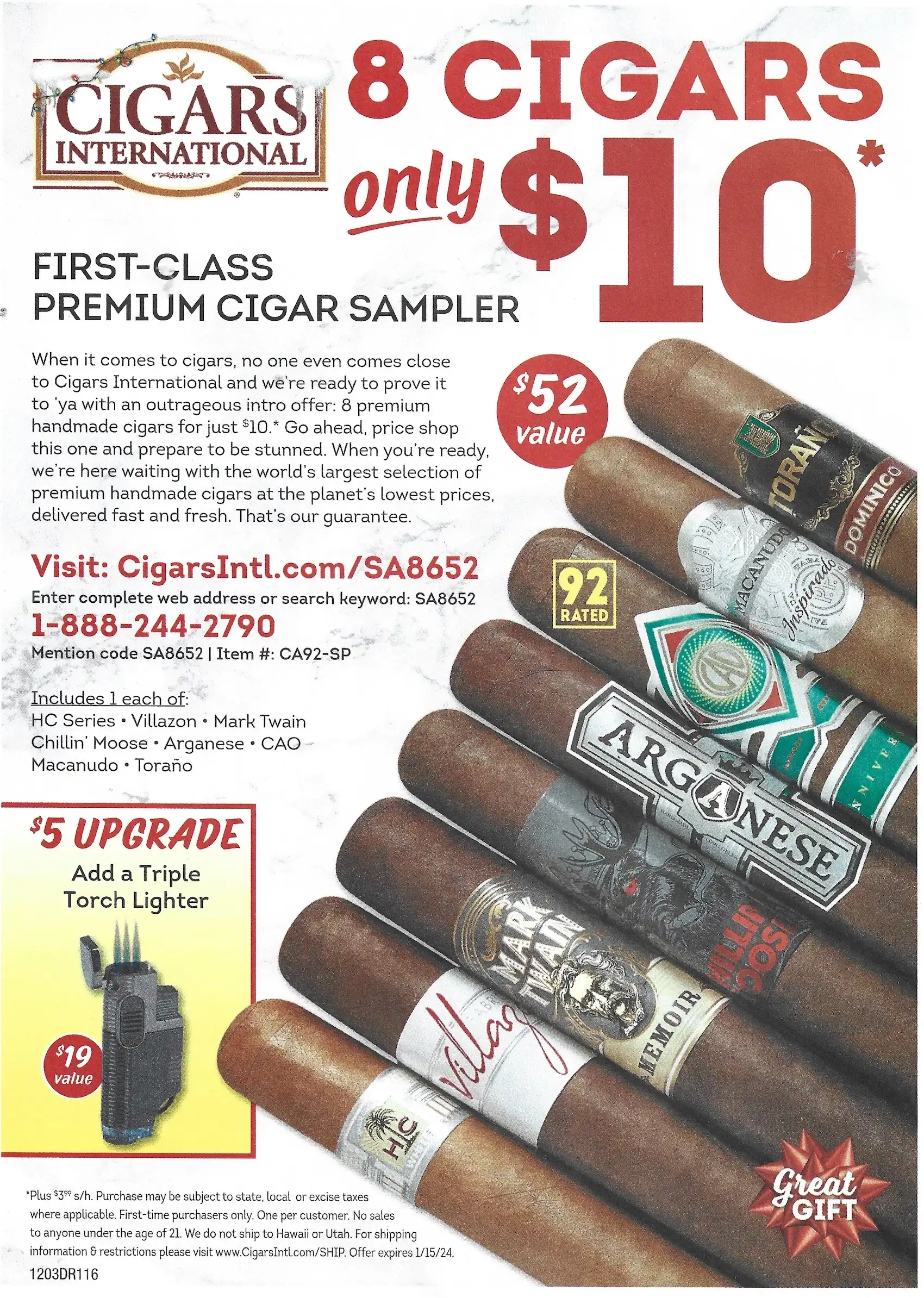 Cigars International 8 Cigars Only $10 - Expires 01/15/2024