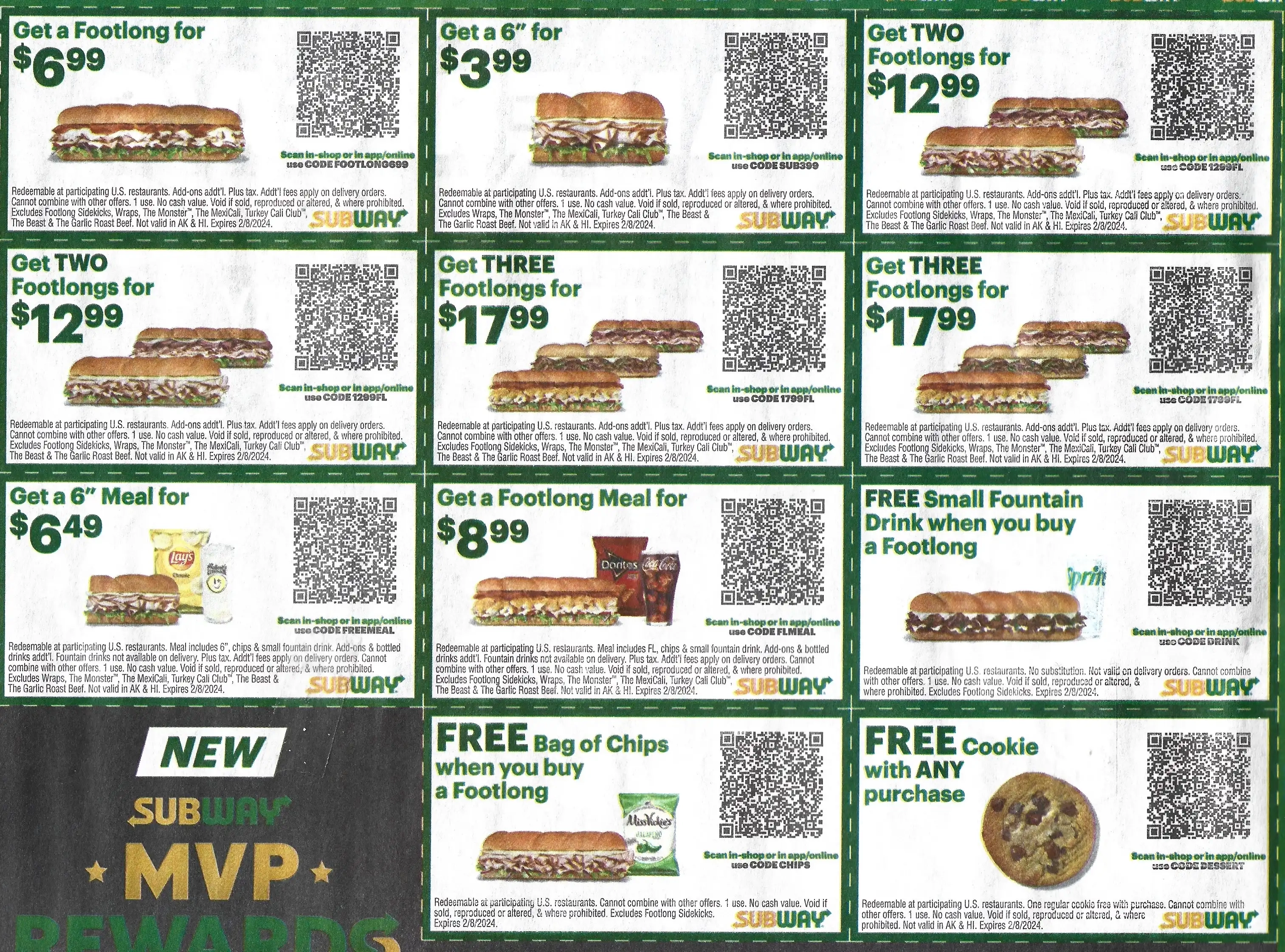 Subway Coupons QR Scannable Codes Expires 02/08/2024