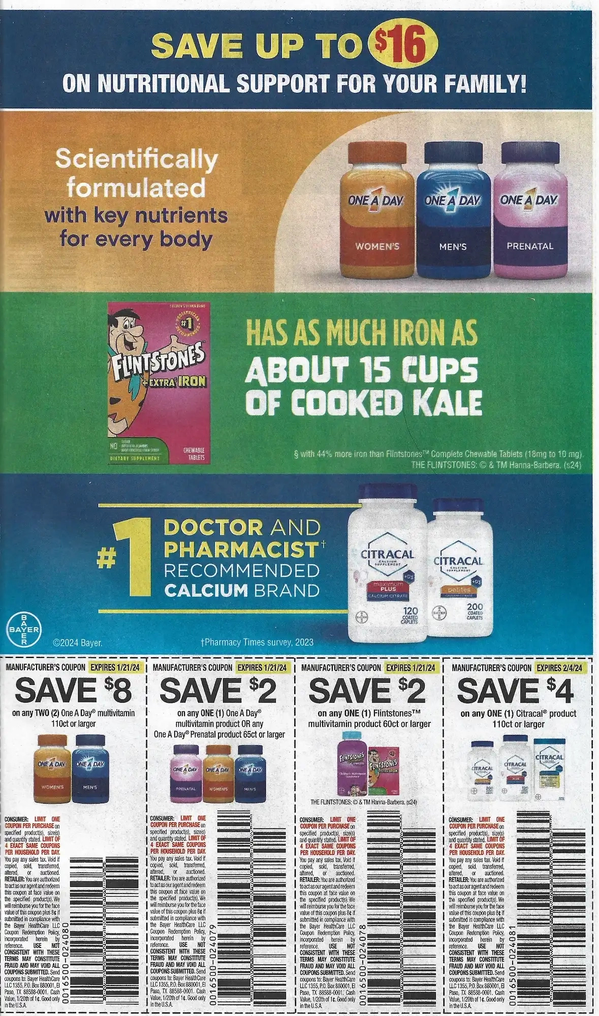 SmartSource Weekly Mailer Coupons - 01/07/2024 One A Day Flintstones Citracal