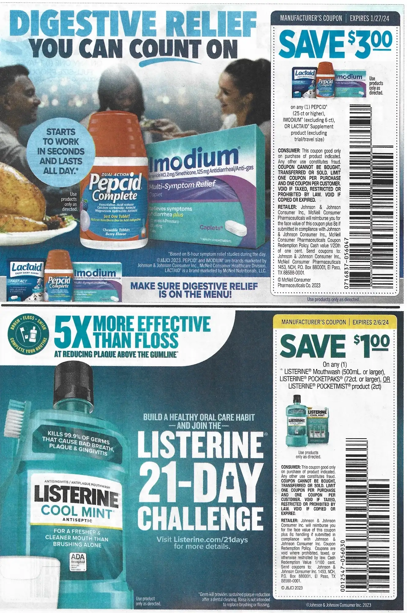 Save.Com Weekly Mailer Coupons - 01/07/2024 Lactaid Pepcid Imodium Listerine