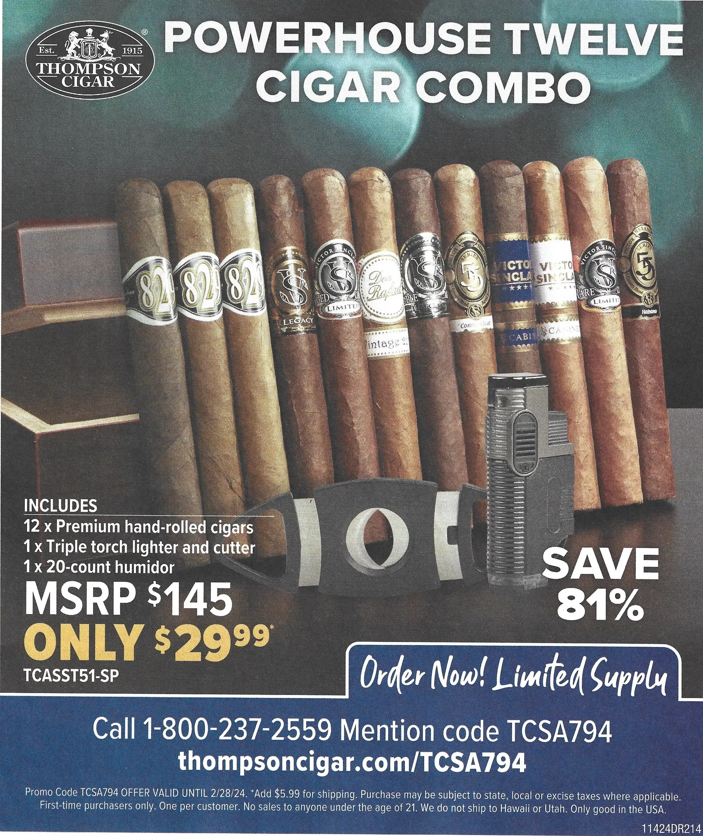 Thompson Cigar: Powerhouse Twelve Cigar Combo Promo Code - Expires 02/28/2024