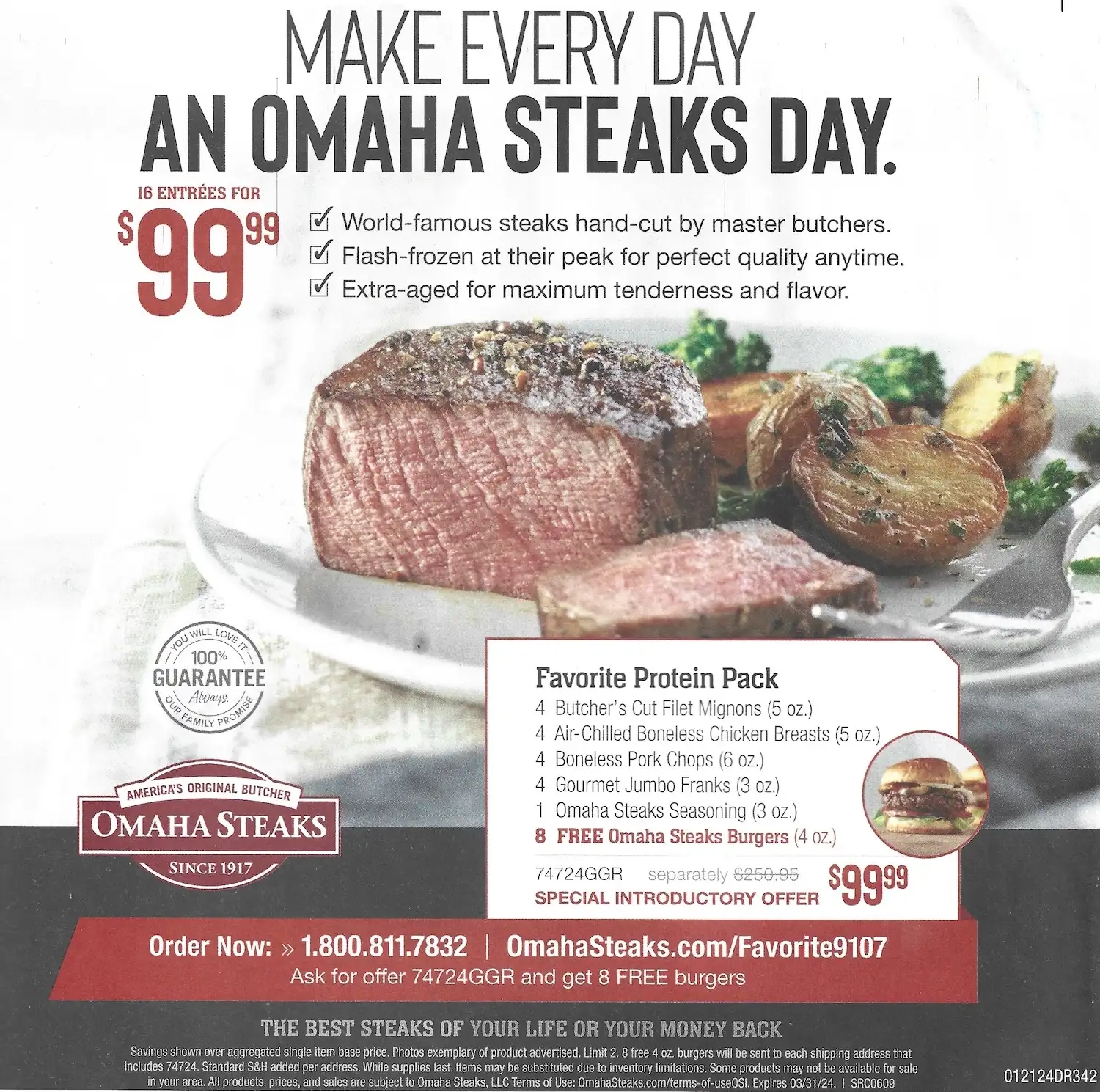 Omaha Steaks Favorite Protein Pack + 8 Free Steak Burgers Promo Code - Expires 03/31/2024