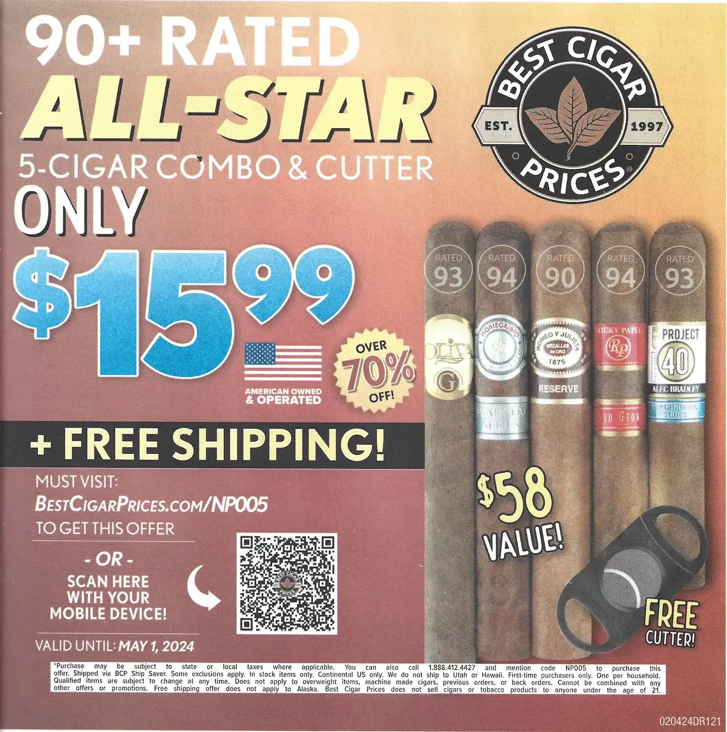 BestCigarPrices.com Promo Code 5 Cigar Combo + Cutter - Expires 03/01/2024