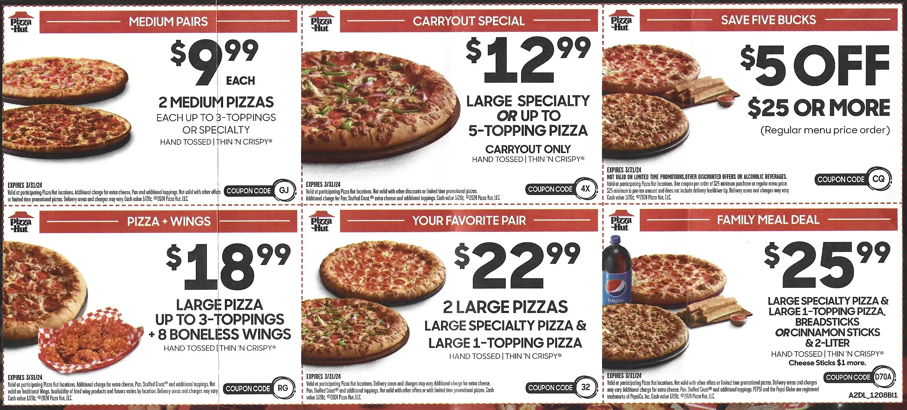 Pizza Hut Coupons Codes Expires 03/31/2024