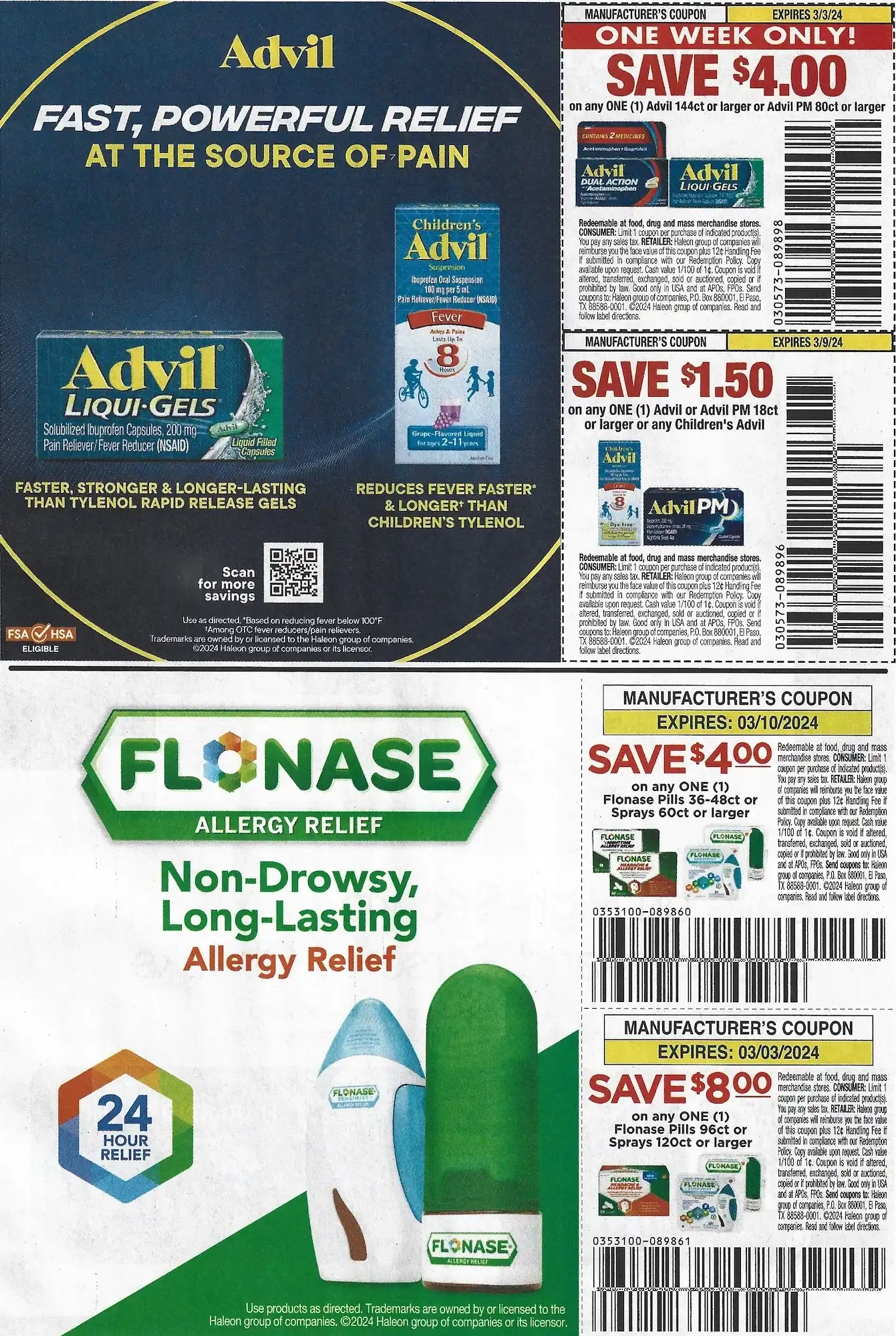 Save.Com Weekly Mailer Coupons - 02/24/2024 Advil Flonase