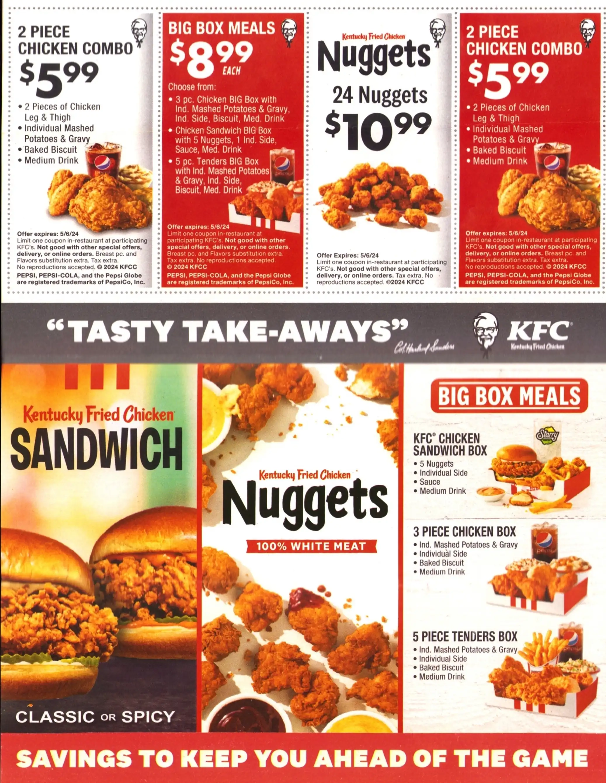 KFC Kentucky Fried Chicken Coupon Book Expires 05/06/2024 Sheet 2