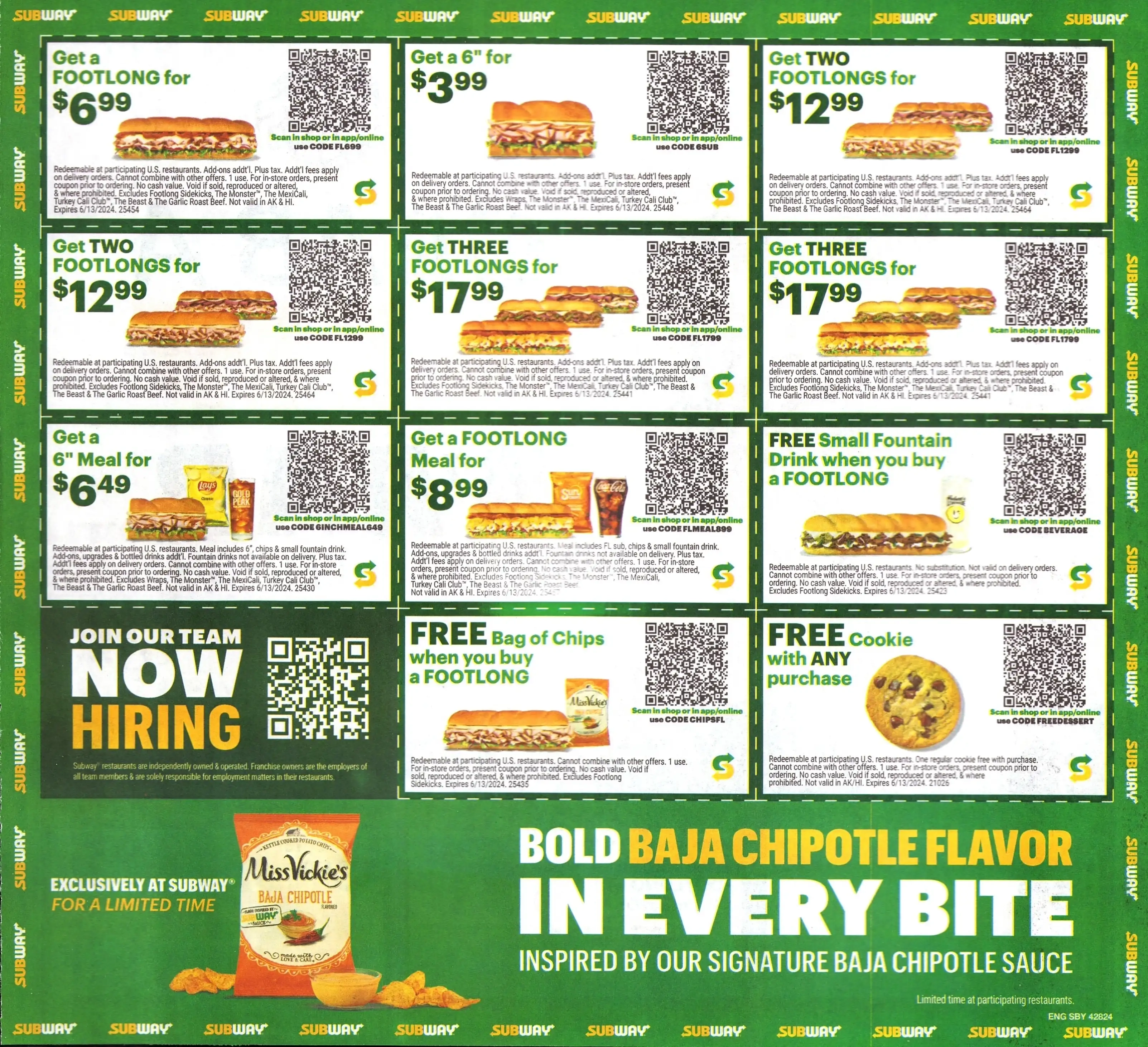 Subway QR Code Coupons Back - Expires 06/13/2024