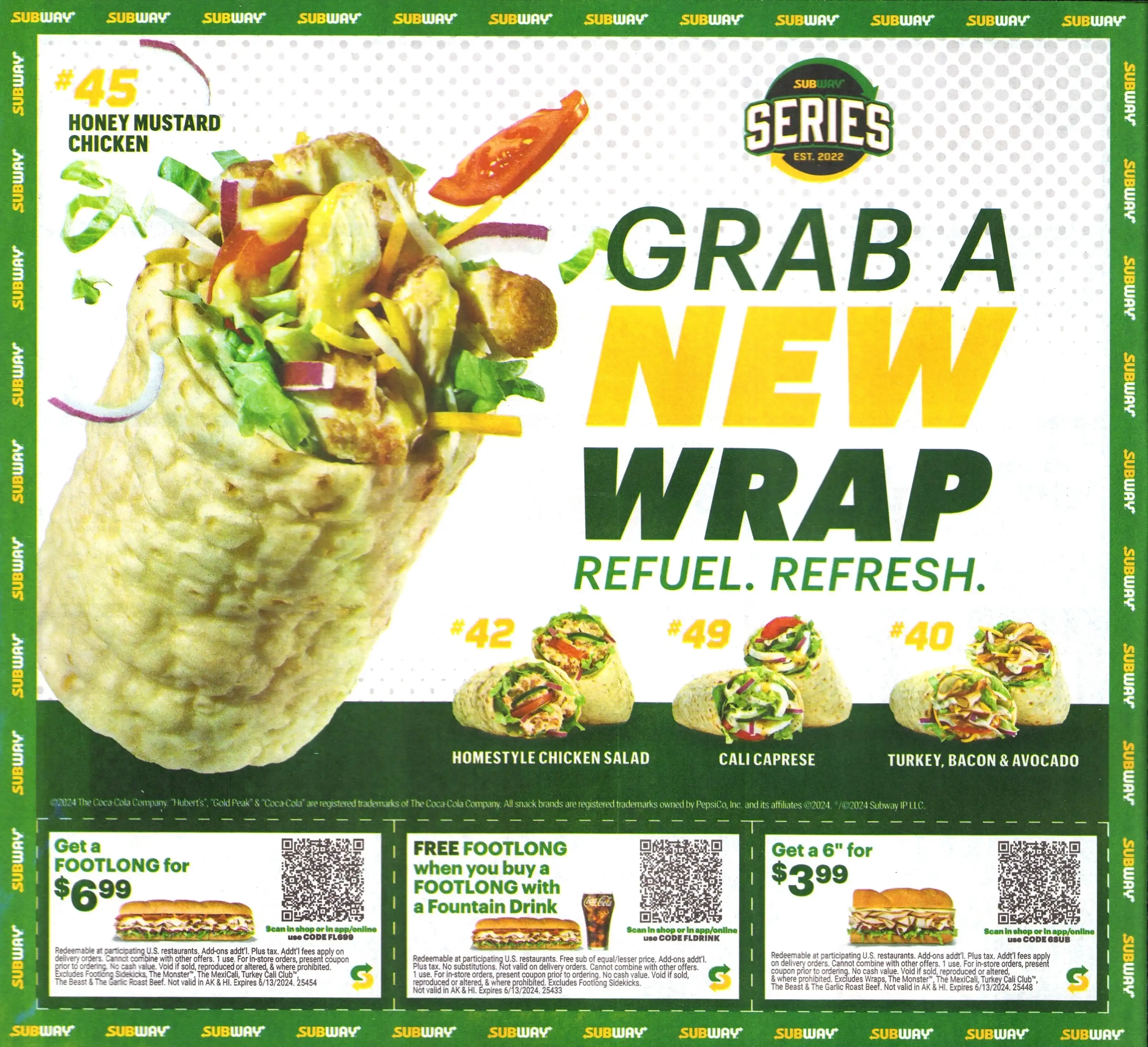 Subway QR Code Coupons Front - Expires 06/13/2024