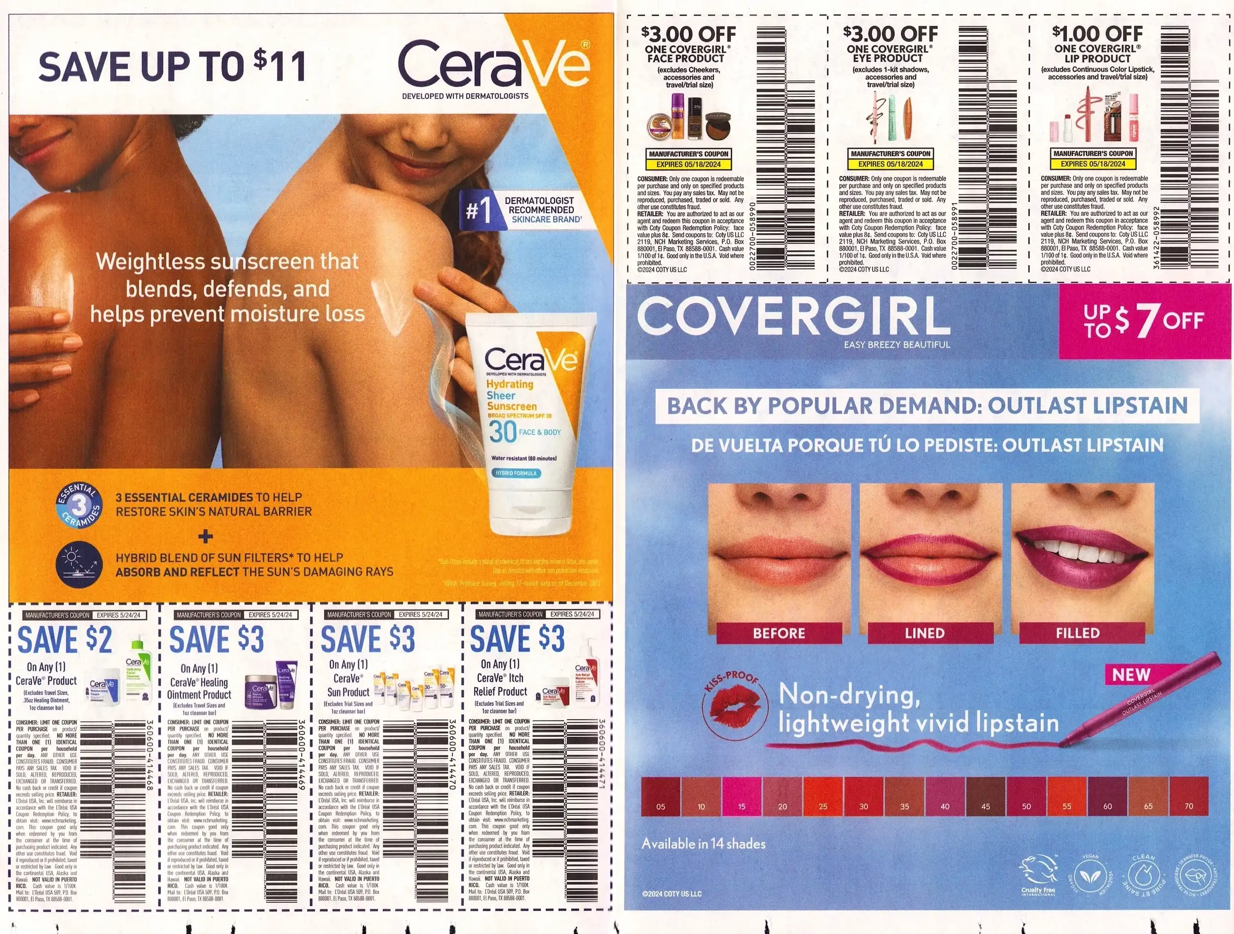 Save.Com Weekly Mailer Coupons - 05/05/2024 Cerave Covergirl