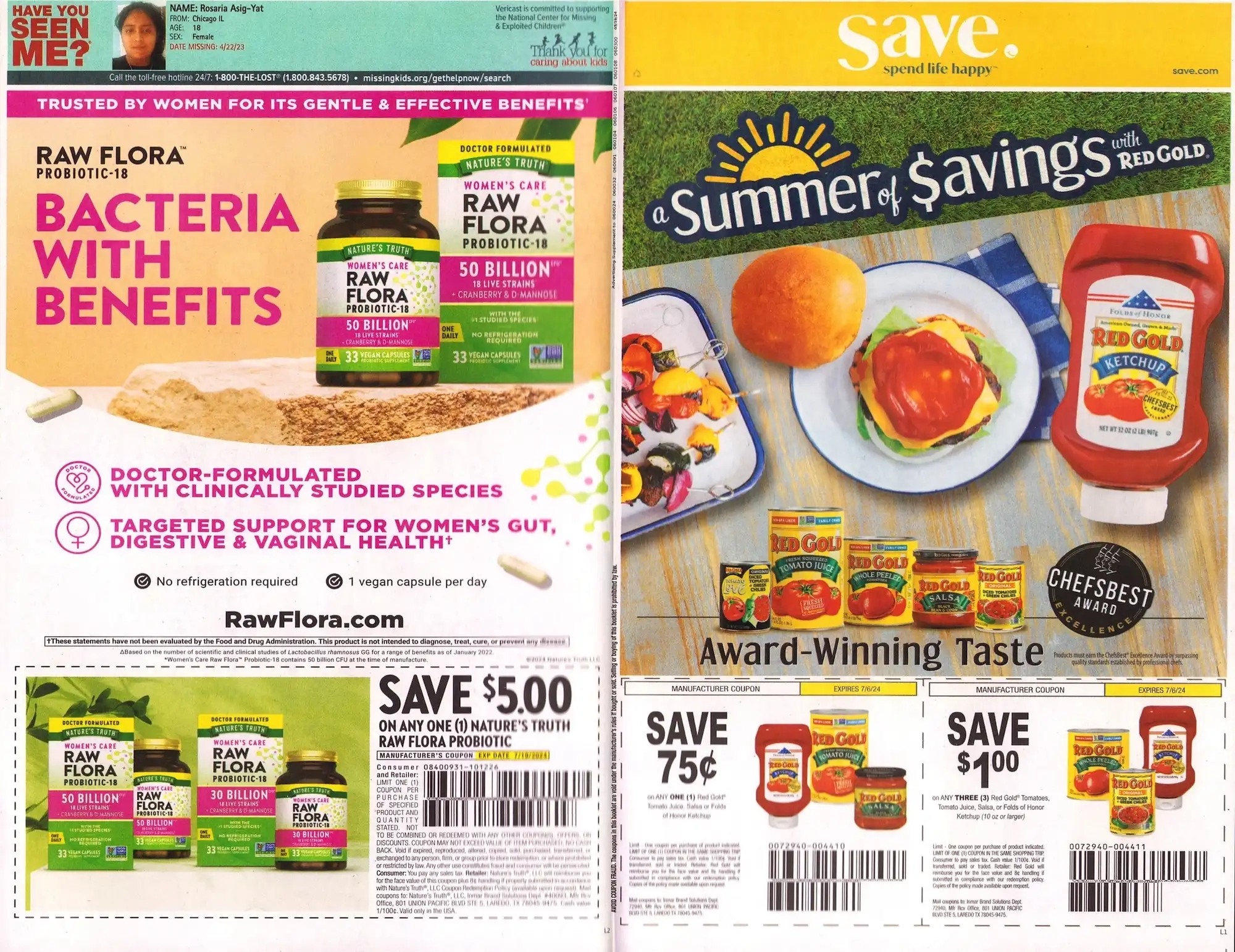Save.Com Weekly Mailer Coupons - 05/19/2024 Raw Flora Red Gold