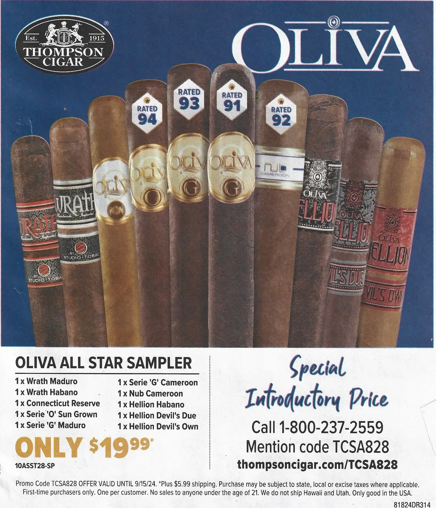 Thompson Cigar Oliva All Star Sampler Promo Code - Expires 09/15/2024