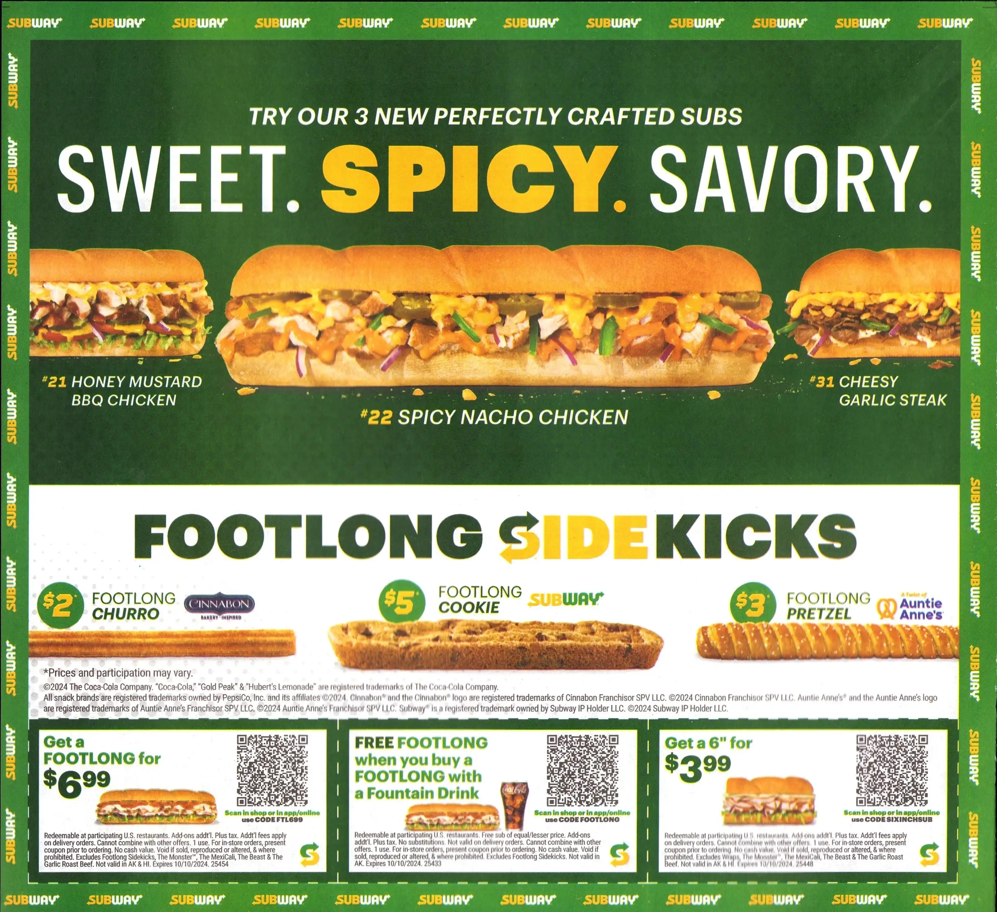 Subway QR Code Coupons - Expires 10/10/2024