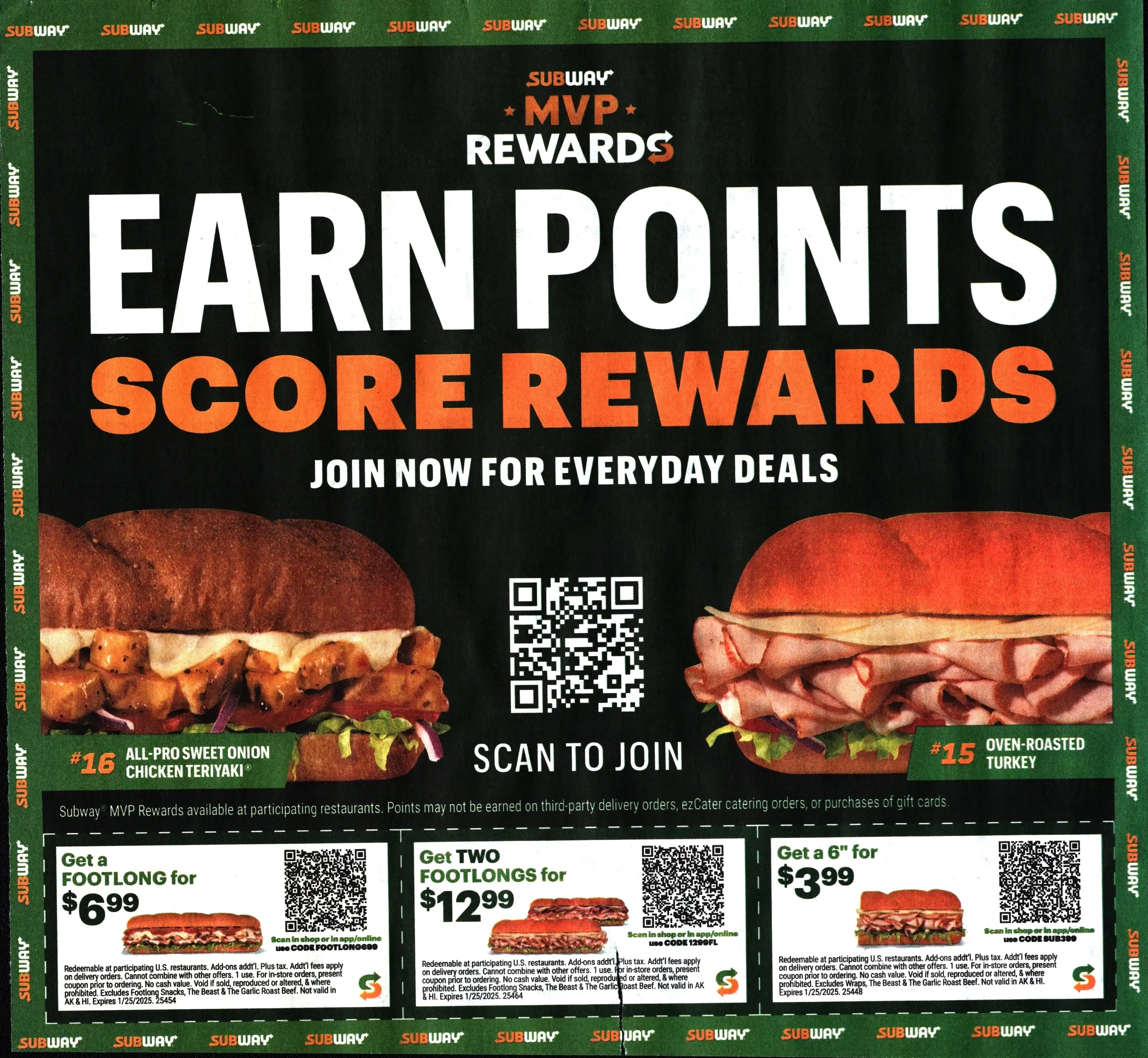 Subway QR Code Coupons Expires 01/25/2025