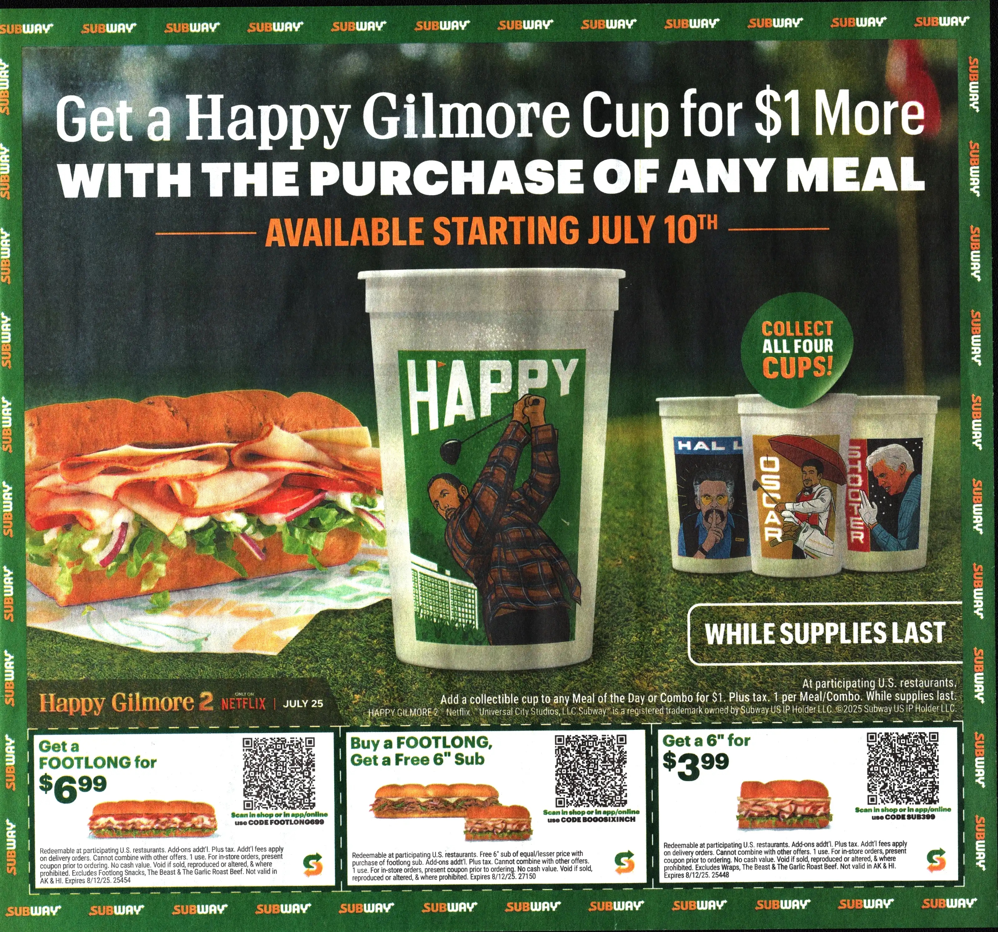 Subway QR Code Coupons - Expires 08/12/2025
